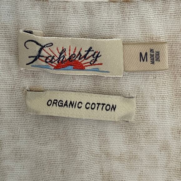 Faherty Boho Floral Dress Women's Medium Tan Tasseled Organic Cotton Cottagecore - Picture 9 of 11